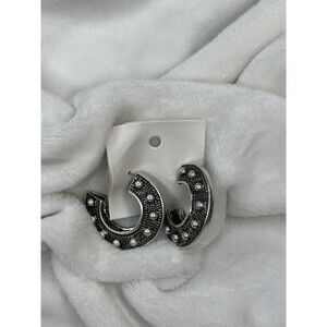 NEW Free People Hoop Earrings Textured Metal Studded Silver Boho Jewelry Set